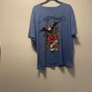 Ed Hardy Blue Short Sleeve Tee with Tattoo Graphic
